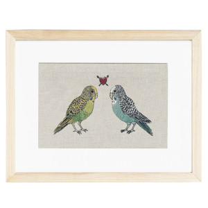 Wood Framed Art Art Parakeet Love 01-1